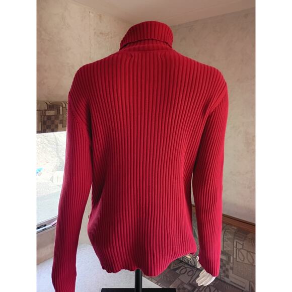 TOMMY HILFIGER XL Red Rib Knit Turtleneck Y2K Flag Logo Sweater Preppy Quietlux - Picture 4 of 13